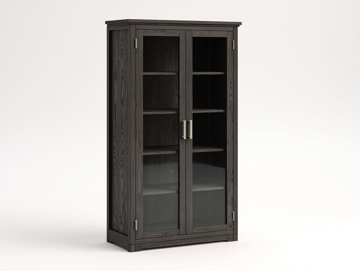 Vitrina de madera con puertas de cristal 100 x 42 x 190 cm - Gris oscuro - Diseño moderno para salón y comedor
