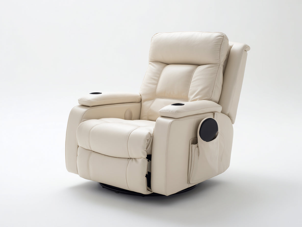 Sillones reclinables de cuero sintético 94x92x104 cm color beige para salón - portavasos integrados - diseño acolchado