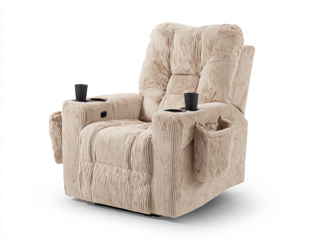 Sillones reclinables de tela de pana 98x92x108 cm - beige - para salón con portavasos