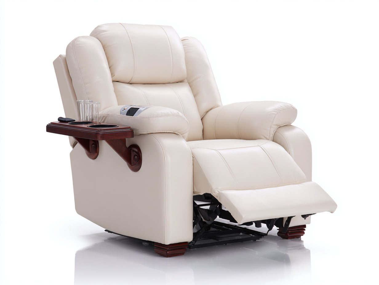 Sillones reclinables de polipiel 102x94x106 cm - beige - para salón con bandeja lateral