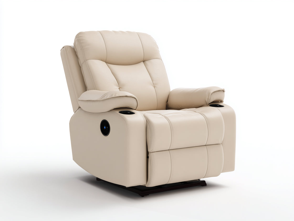 Sillones reclinables eléctricos de cuero sintético 96x93x105 cm color beige para salón - portavasos integrados - diseño acolchado