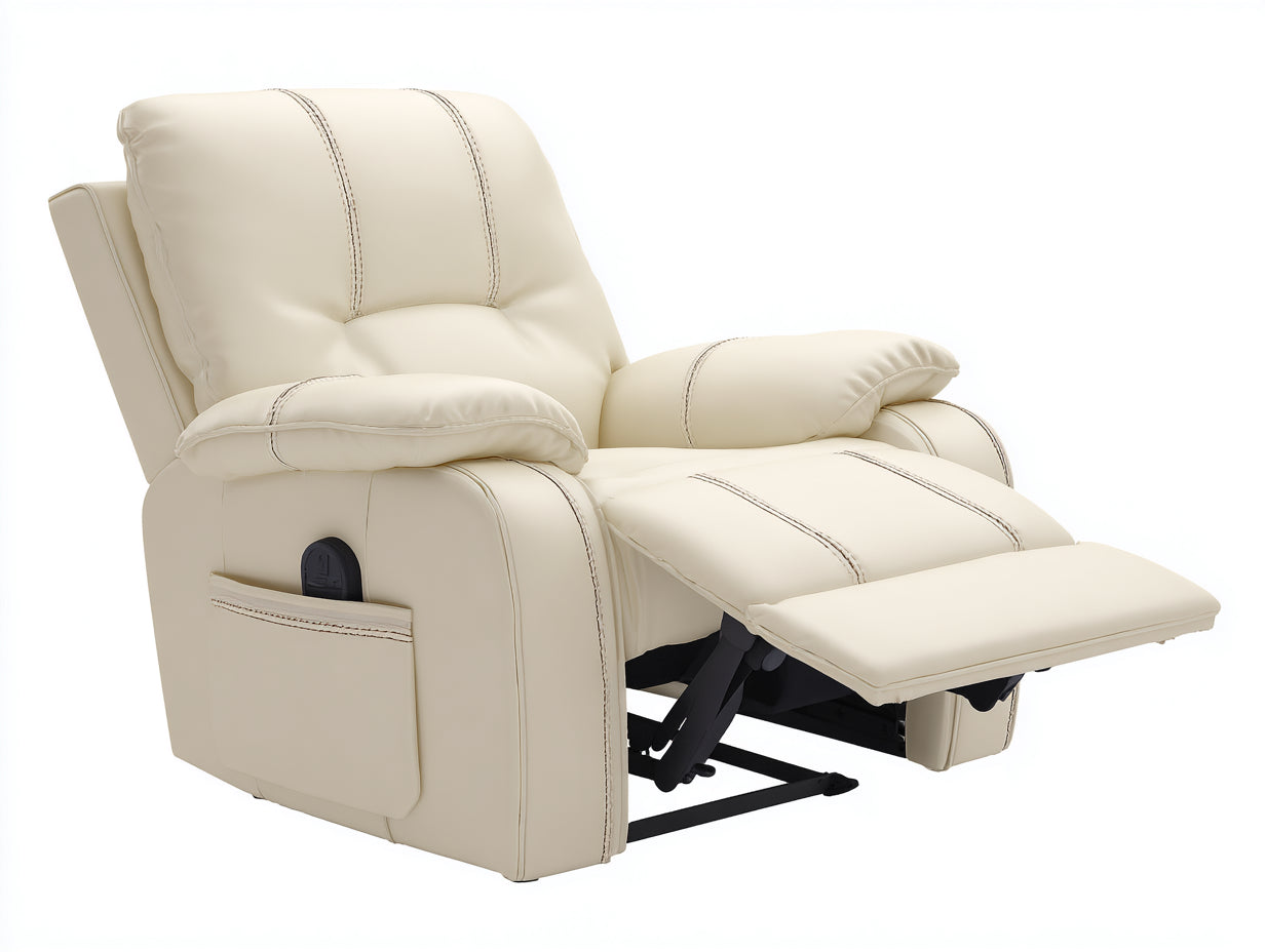 Sillones reclinables de cuero sintético 92x94x103 cm color crema para salón - reposapiés extensible - bolsillo lateral
