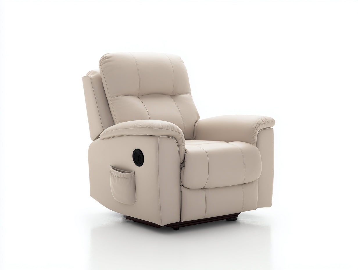 Sillones reclinables de polipiel 96x90x105 cm - beige - para salón con bolsillo lateral
