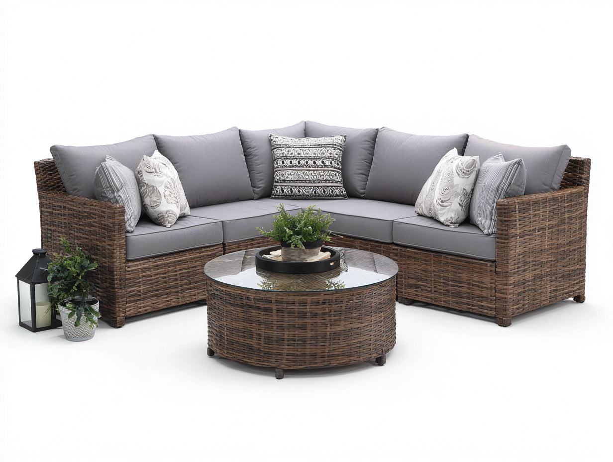 Sofás de exterior ratán modular 240x240x75 cm - Marrón-Gris - Estilo moderno jardín