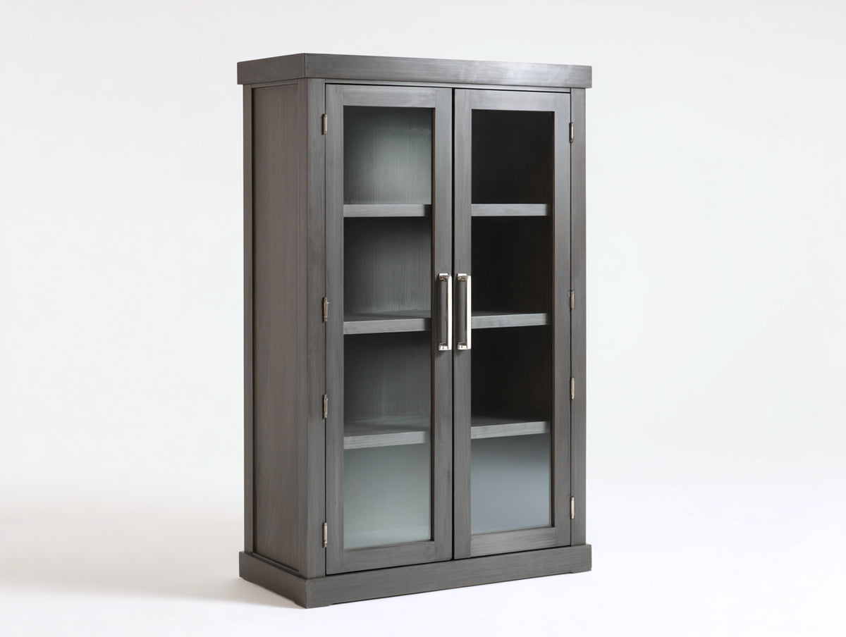 Vitrina de madera gris con cristal 90x40x140 cm 2 puertas estilo moderno para salon comedor almacenamiento y exposicion