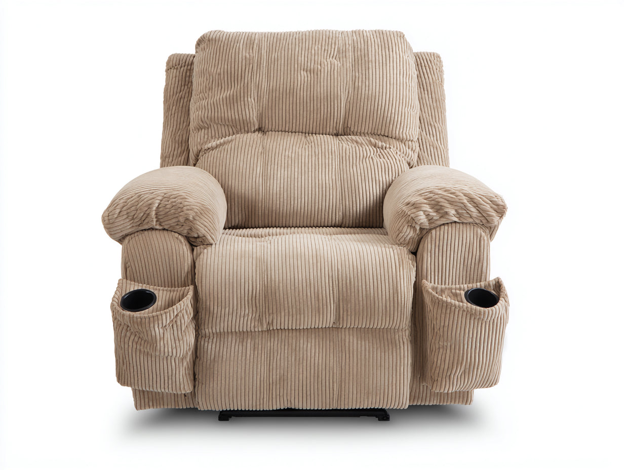 Sillones reclinables de tejido acanalado 100x96x104 cm color beige para salón - portavasos laterales - diseño acolchado