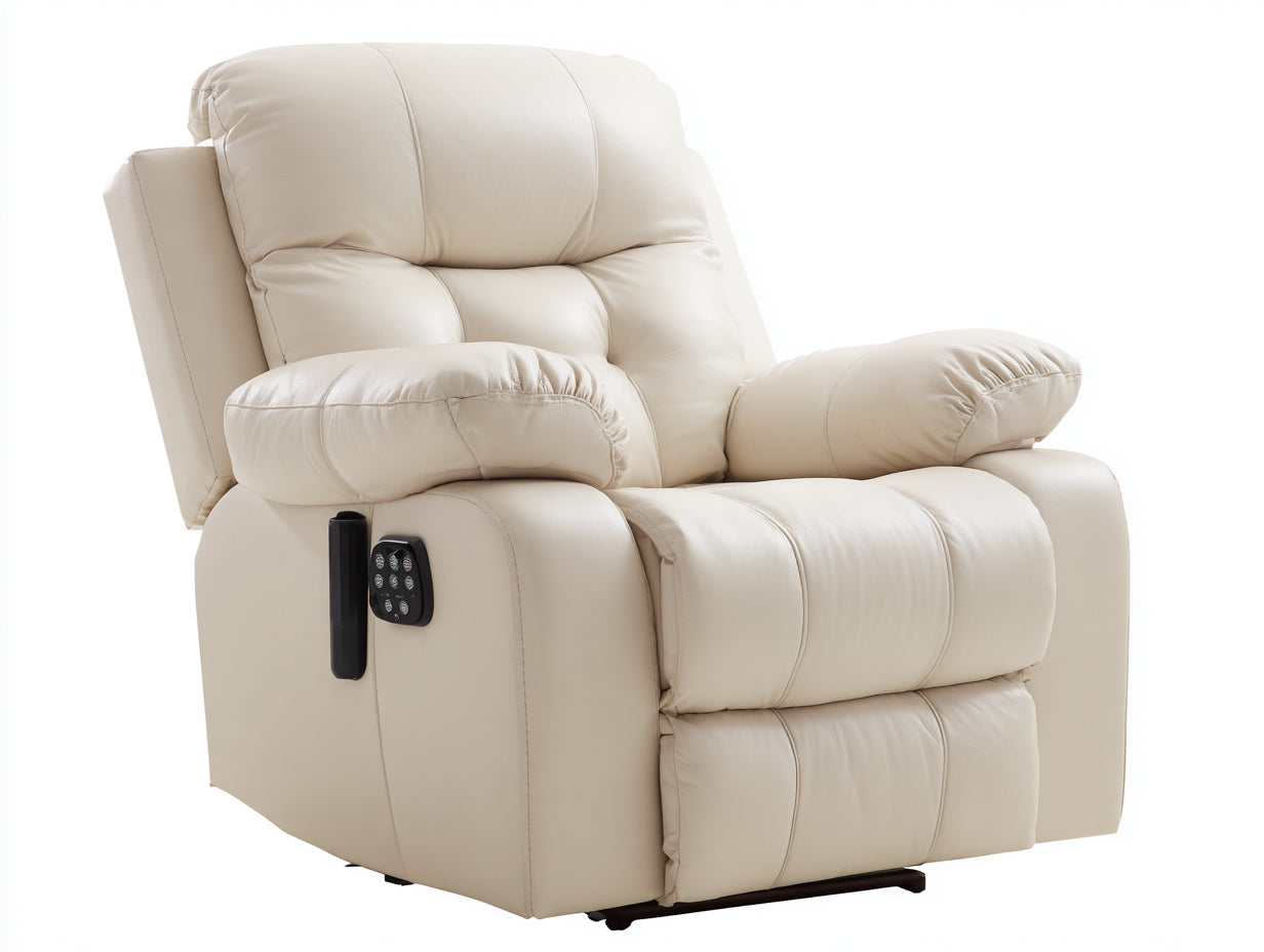 Sillones reclinables eléctricos de cuero sintético 95x93x105 cm color crema para salón - panel de control lateral - diseño acolchado