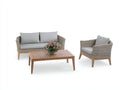 Sofás de exterior conjunto de jardín en ratán sintético con mesa de madera estilo moderno 1 sofá 1 sillón 100x50x40 cm marron natural