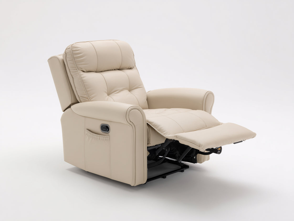 Sillones reclinables eléctricos de cuero sintético 90x95x105 cm color beige para salón - reposapiés extensible - diseño moderno