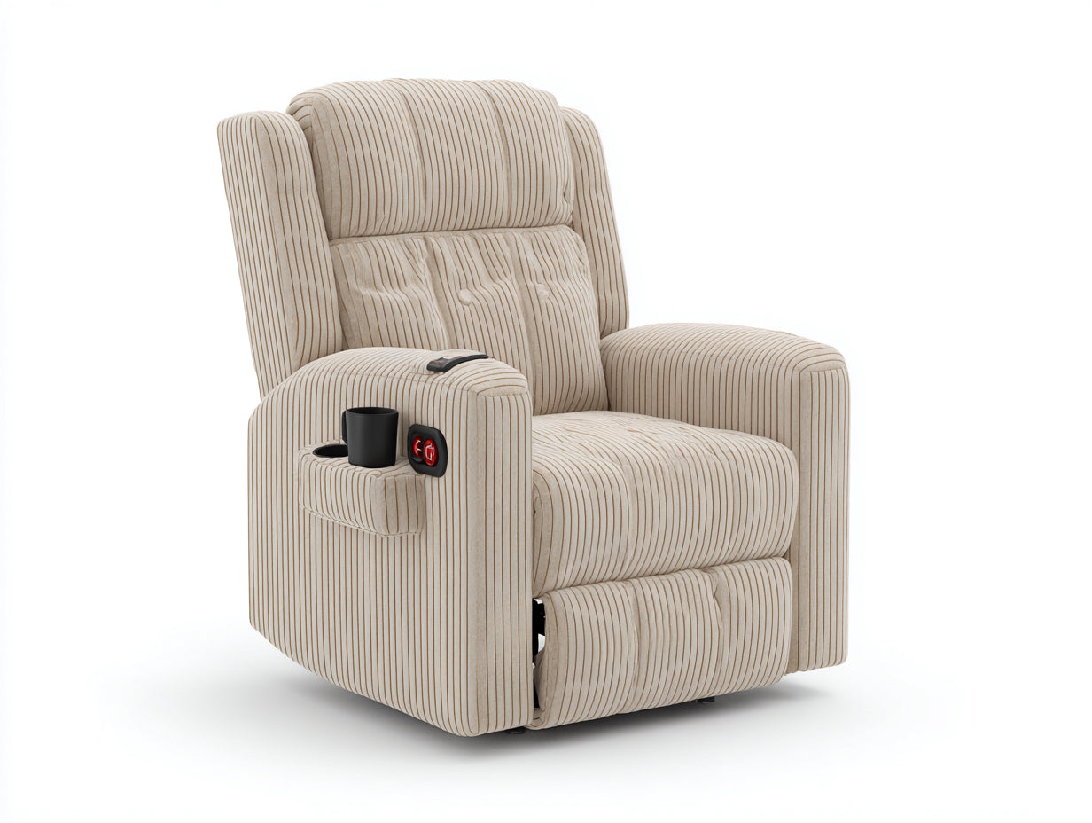 Sillones reclinables de tela acanalada 92x95x104 cm - beige - reposapiés y portavasos