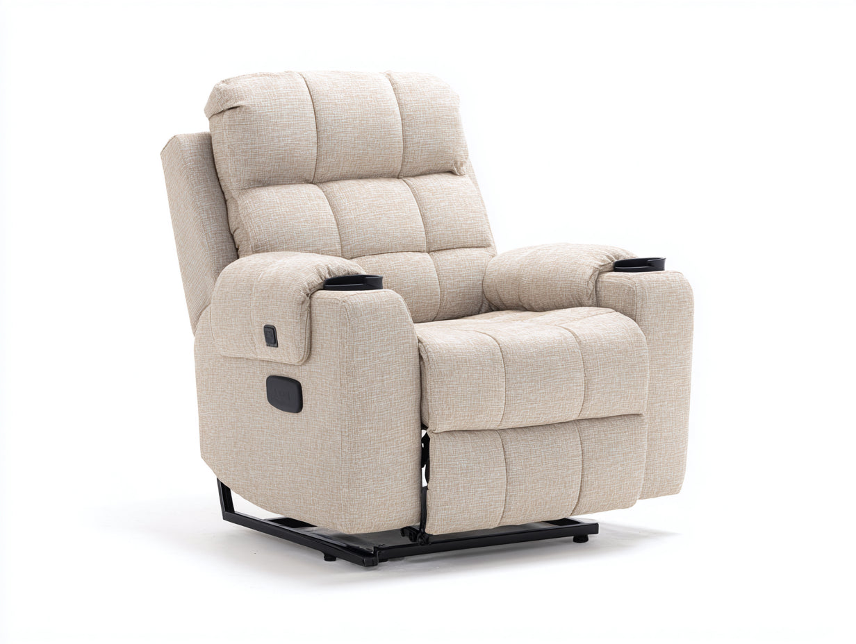 Sillones reclinables de tela jaspeada 100x92x108 cm - Beige - Con portavasos y mando lateral