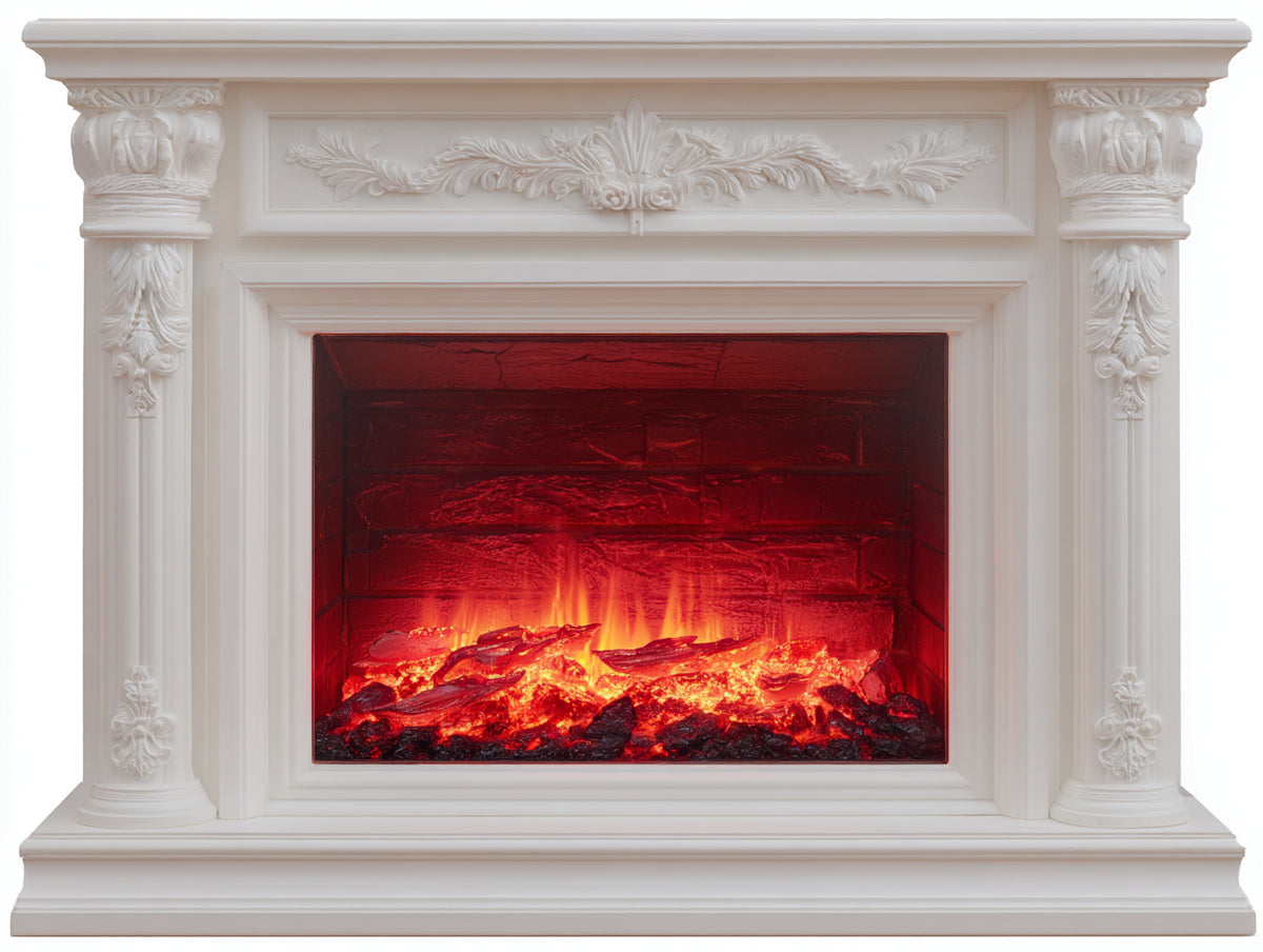 Chimeneas eléctricas decorativa de mármol estilo clásico 120x100x30 cm - blanco - diseño elegante interior con efecto llama realista