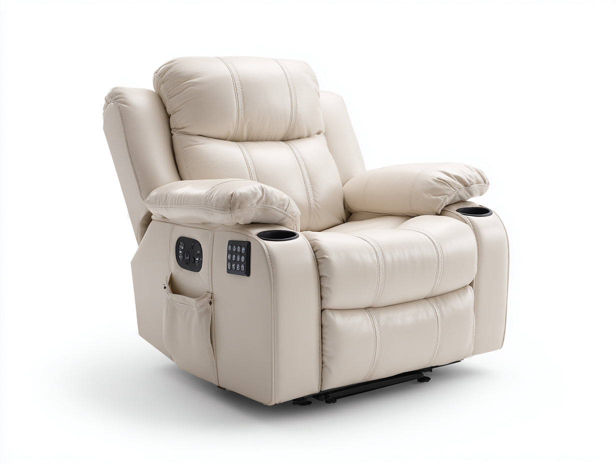 Sillones reclinables de polipiel 100x92x106 cm - beige claro - para salón con portavasos y panel de control