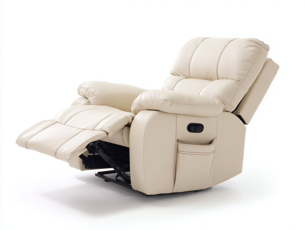 Sillones reclinables eléctricos de cuero sintético 94x96x104 cm color crema para salón - reposapiés extensible - bolsillo lateral