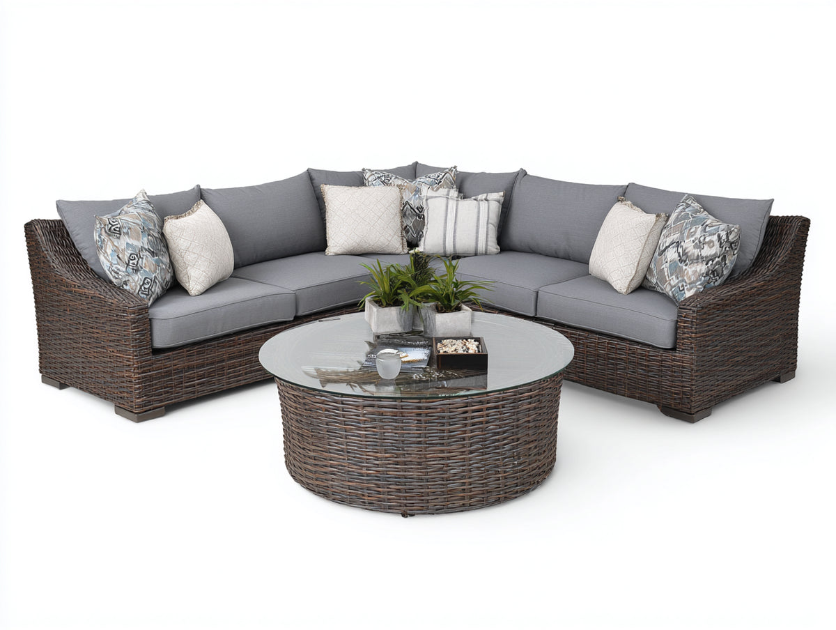 Sofás de exterior de ratán 280x280x75 cm mesa de centro 80x80x40 cm conjunto modular para jardin terraza estilo moderno