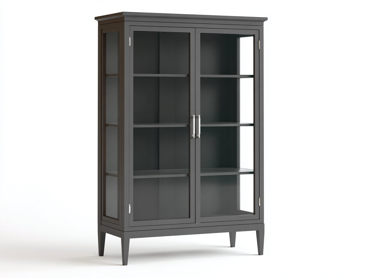 Vitrina de comedor moderna armario expositor de cristal con estantes interiores 95x40x170 cm gris oscuro diseño elegante contemporáneo con estructura metálica