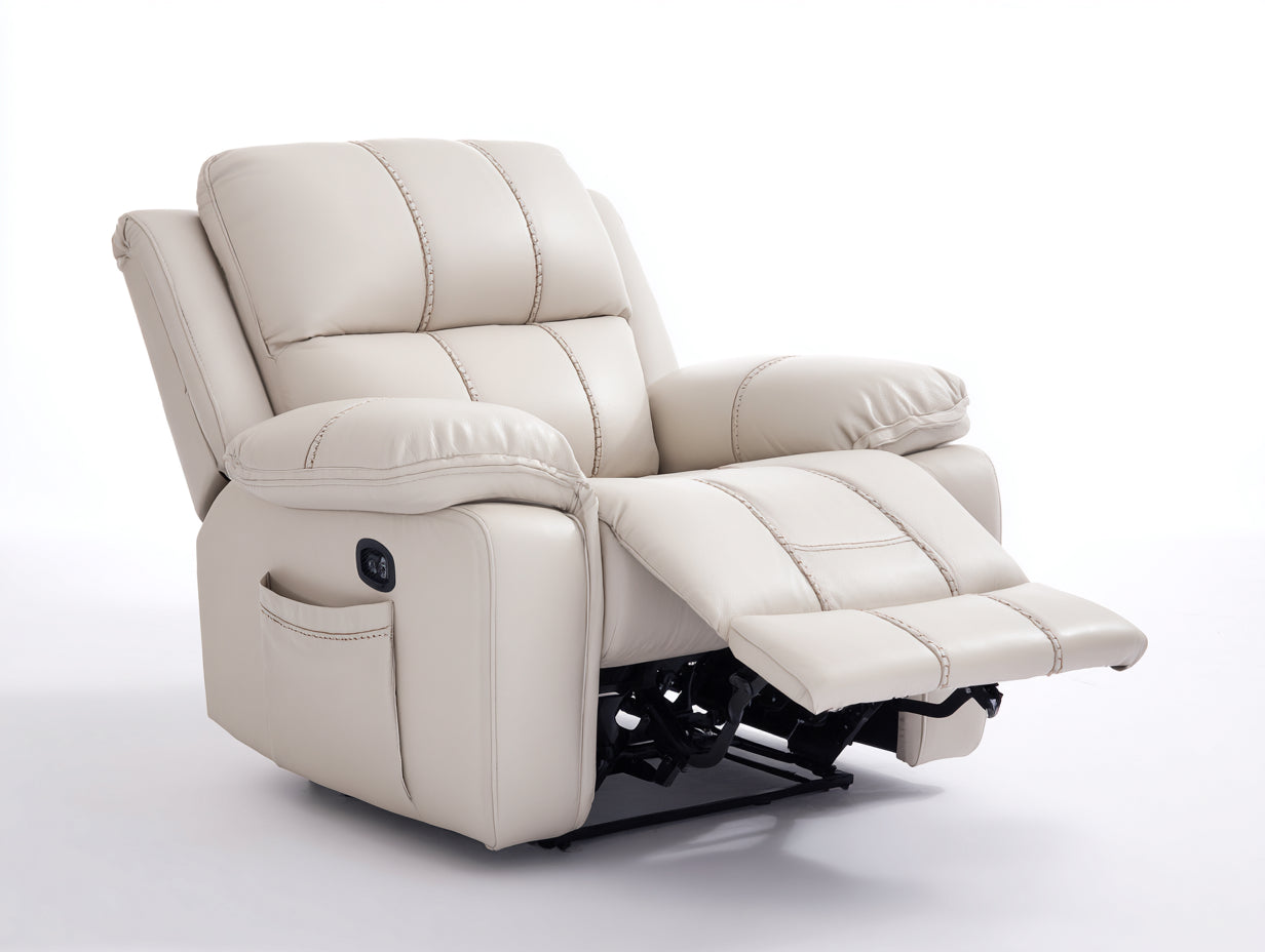 Sillones reclinables de polipiel 98x92x105 cm - beige claro - para salón con reposapiés integrado