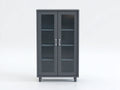 Vitrina de comedor moderna armario expositor con puertas de cristal 90x40x160 cm gris oscuro diseño contemporáneo con estantes interiores