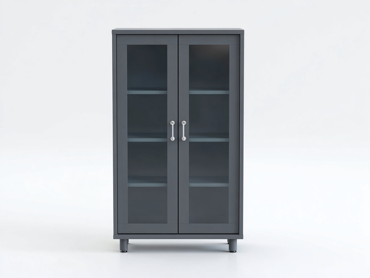 Vitrina de comedor moderna armario expositor con puertas de cristal 90x40x160 cm gris oscuro diseño contemporáneo con estantes interiores