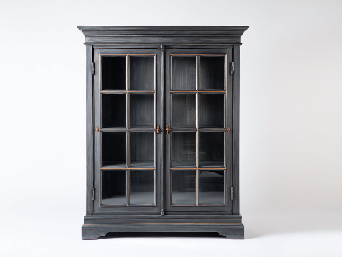 Vitrinas vitrina de madera gris oscuro con puertas de cristal 120x40x190 cm estilo clasico elegante para salon comedor