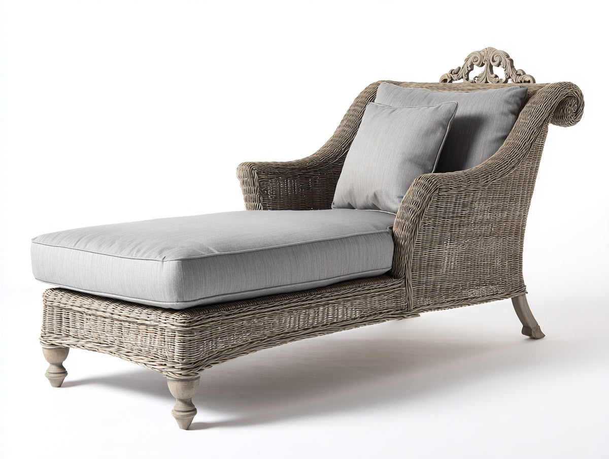 Tumbonas de ratán sintético 195x75x98 cm - Con apoyabrazos - Gris claro y gris - Estilo clásico para jardín
