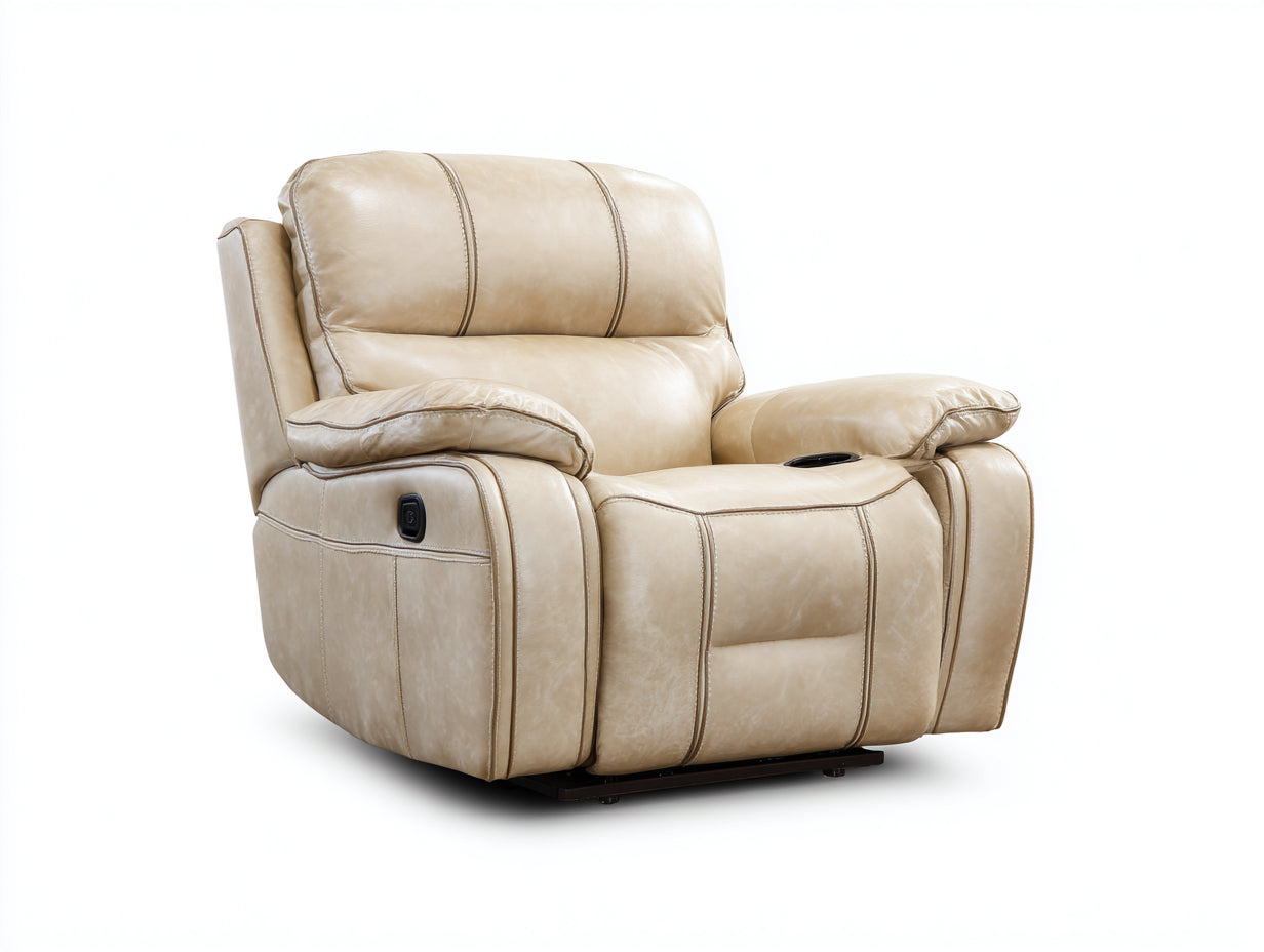 Sillones reclinables eléctricos de cuero sintético 98x94x104 cm color beige para salón - portavasos integrado - panel lateral