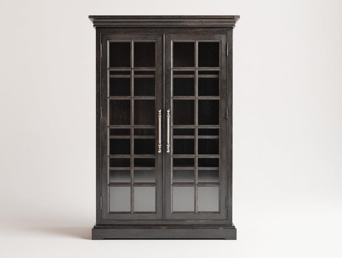Vitrina de madera cristal doble puerta 120x40x180 cm - Negro-Madera oscura - Estilo clásico elegante