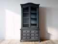 Vitrinas vitrina de madera gris oscuro con puertas de cristal y 6 cajones 100x40x190 cm estilo clasico elegante para salon comedor