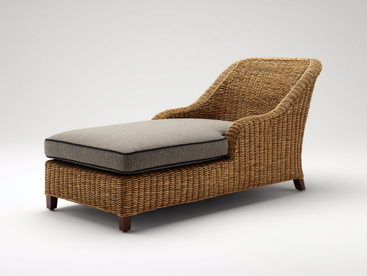 Tumbonas tumbona de exterior en ratán natural estilo rustico con respaldo reclinable 200x70x85 cm marron natural